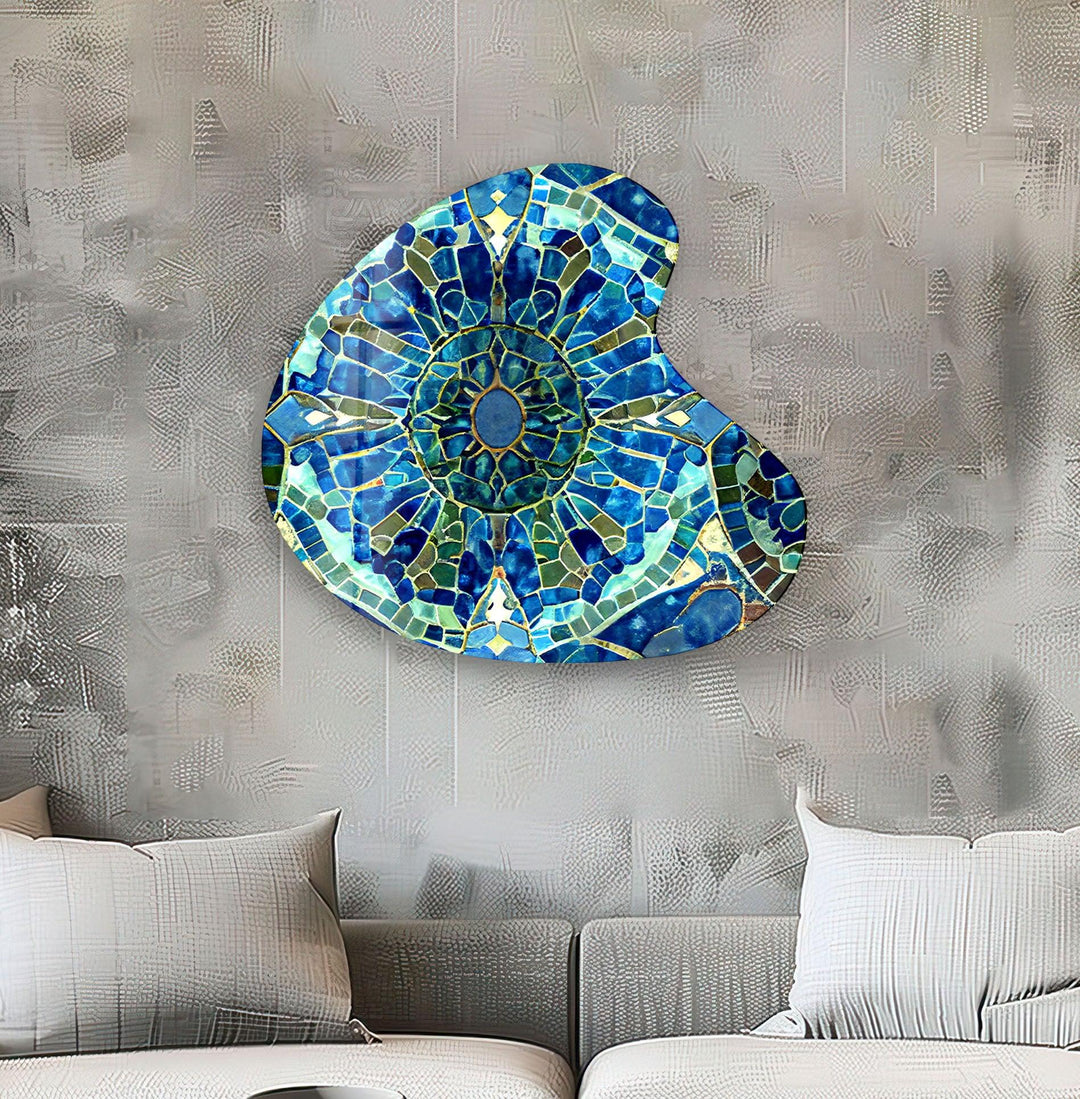 Blue Mosaic Style Irregular Glass Wall Art, art glass wall art, glass wall art pictures
