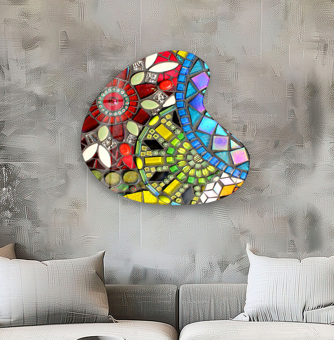 Modern Mosaic Pattern Irregular Glass Wall Art, glass photo prints, glass picture prints
