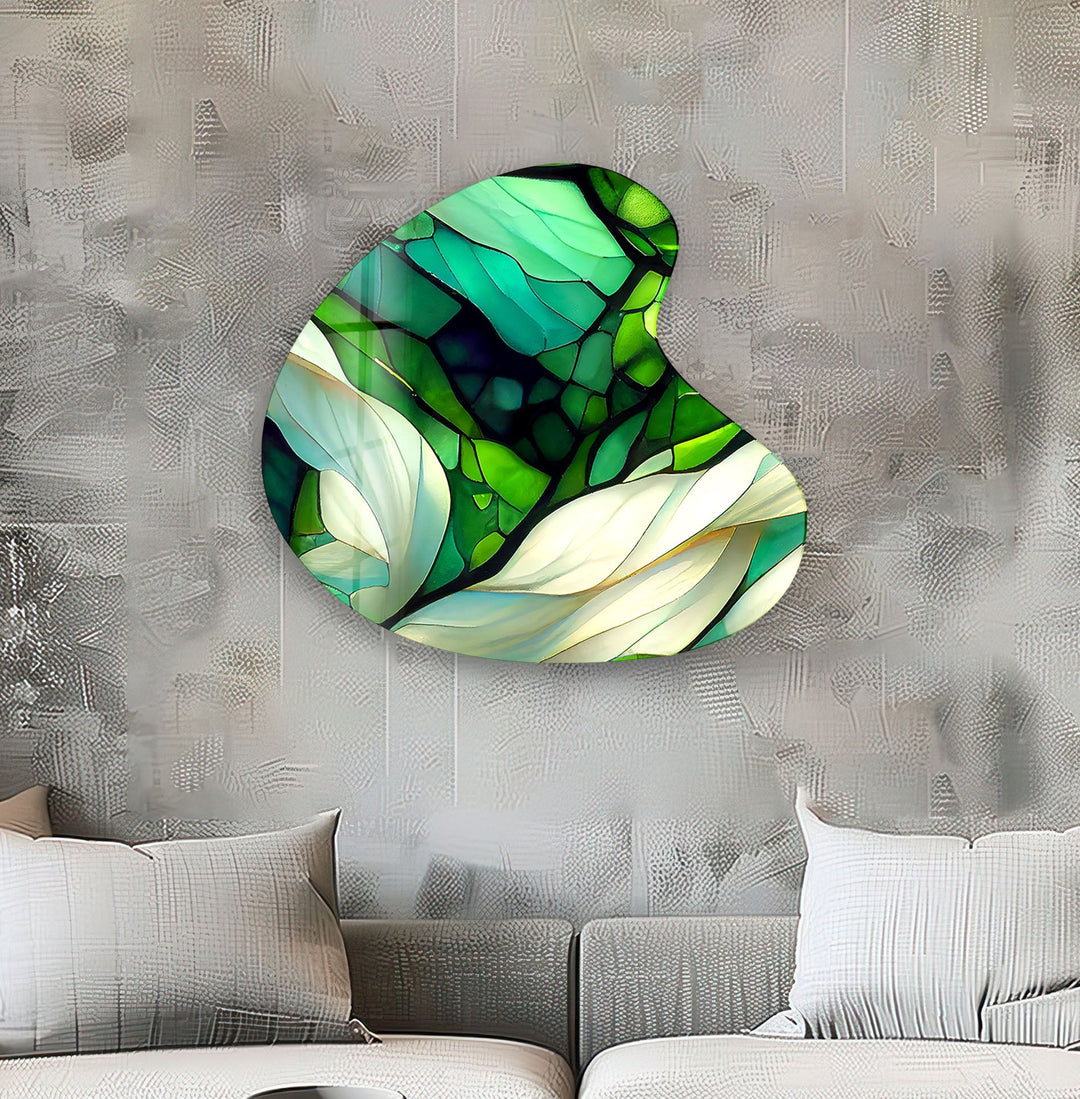 Emerald Green Stained Irregular Glass Wall Art, art glass wall art, glass wall art pictures
