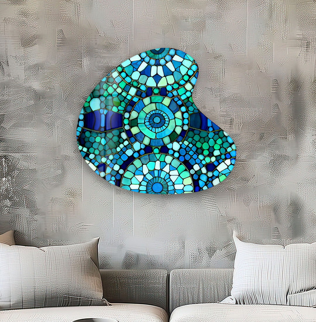 Green Mosaic Style Irregular Glass Wall Art, Glass Printing Wall Art, Print photos on glass
