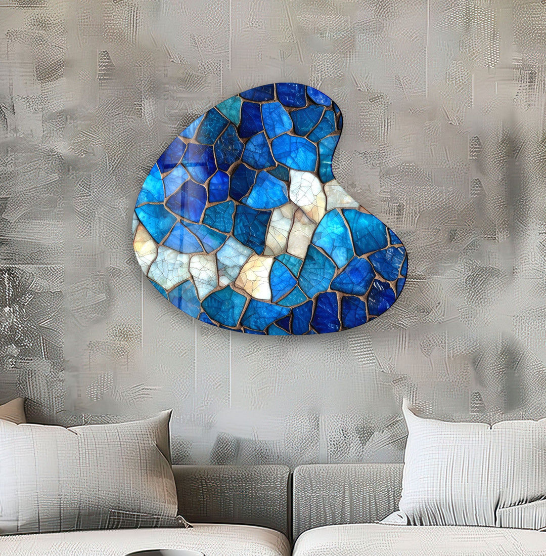 Blue Stained Pattern Irregular Glass Wall Art, Glass Printing Wall Art, Print photos on glass
