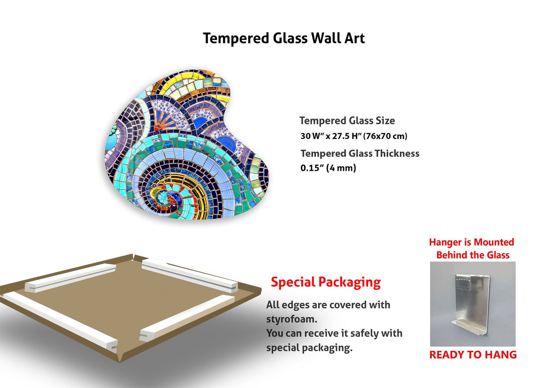 Colorful Mosaic Style Irregular Glass Wall Art, glass pictures for Wall, glass prints wall art
