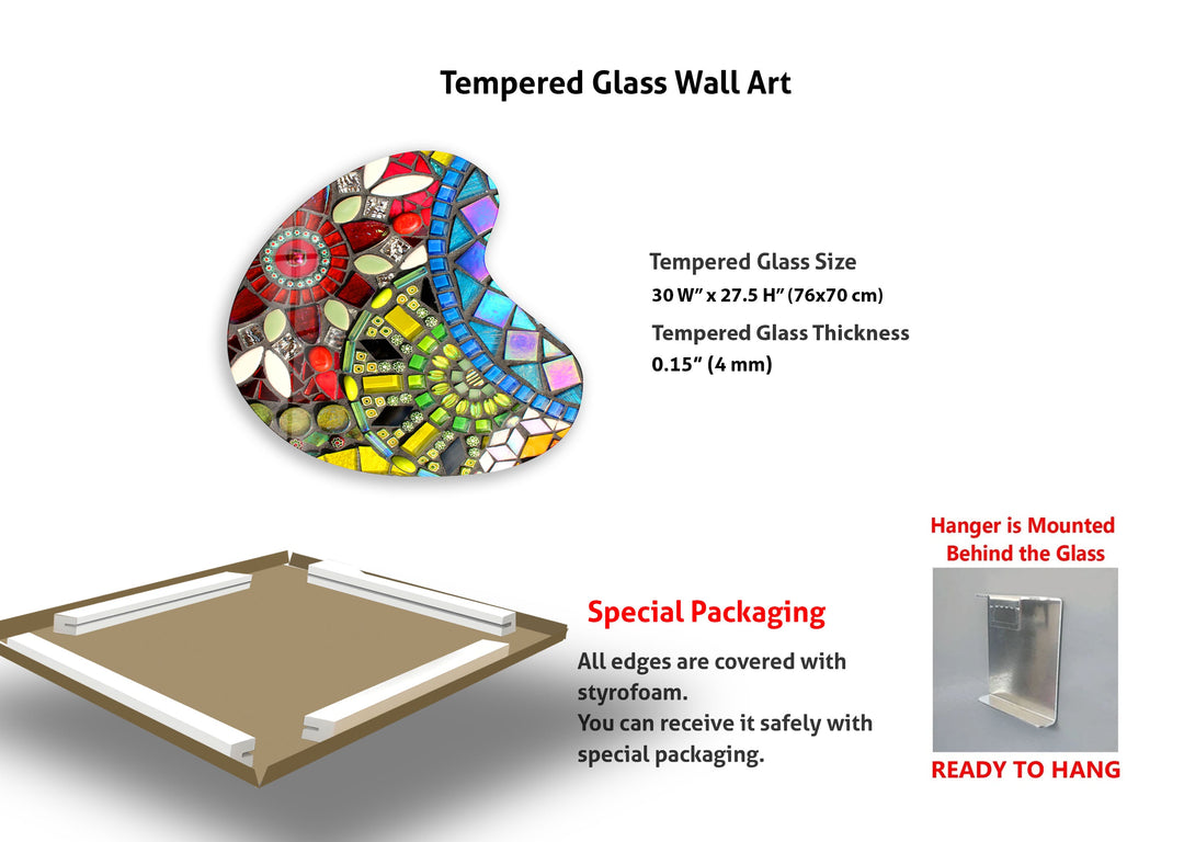 Modern Mosaic Pattern Irregular Glass Wall Art, custom glass pictures, glass art prints
