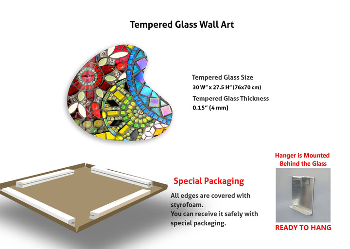 Modern Mosaic Pattern Irregular Glass Wall Art, custom glass pictures, glass art prints
