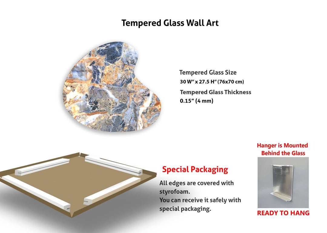 Blue Marble Style Irregular Glass Wall Art, glass image printing, glass prints from photos
