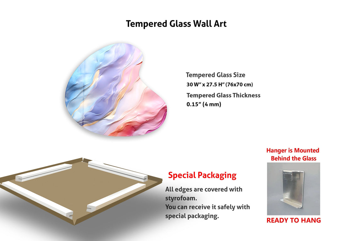 Pink Abstarct Style Irregular Glass Wall Art, glass pictures for Wall, glass prints wall art
