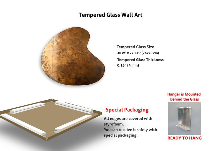 Copper Color Irregular Glass Wall Art, glass pictures for Wall, glass prints wall art
