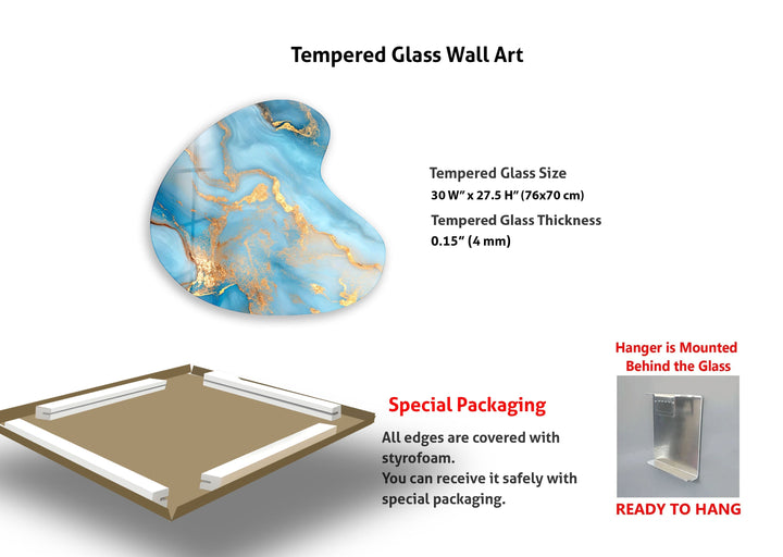 Gold Accent Marble Irregular Glass Wall Art, glass photo prints, glass picture prints
