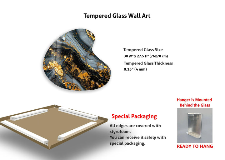 Black Marble Style Irregular Glass Wall Art, glass image printing, glass prints from photos
