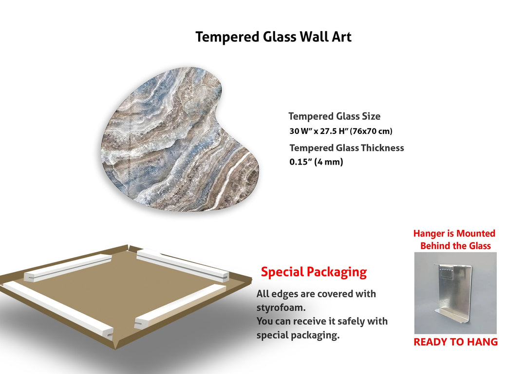 Blue Marble Decorative Irregular Glass Wall Art, glass image printing, glass prints from photos
