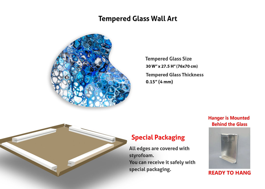 Stylish Blue Watercolor Irregular Glass Wall Art, glass photo prints, glass picture prints
