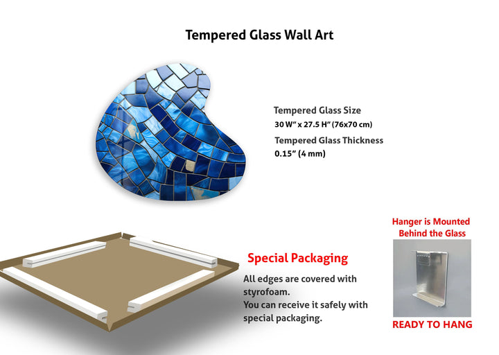 Stylish Blue Stained Irregular Glass Wall Art, glass image printing, glass prints from photos
