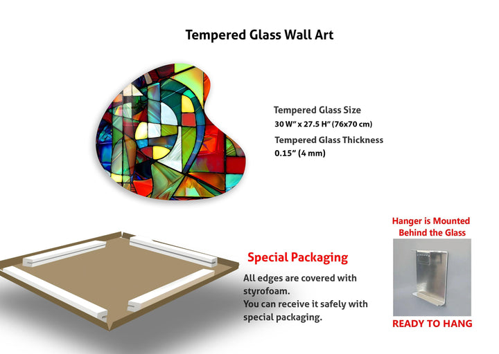 Red Stained Modern Irregular Glass Wall Art, glass image printing, glass prints from photos
