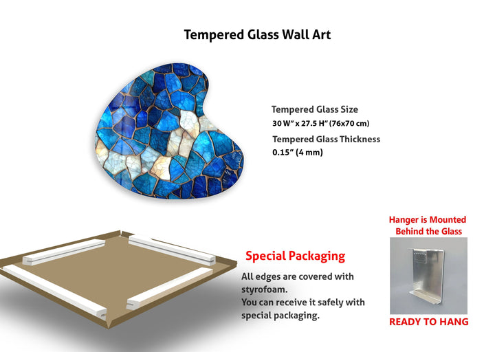 Blue Stained Pattern Irregular Glass Wall Art, glass image printing, glass prints from photos
