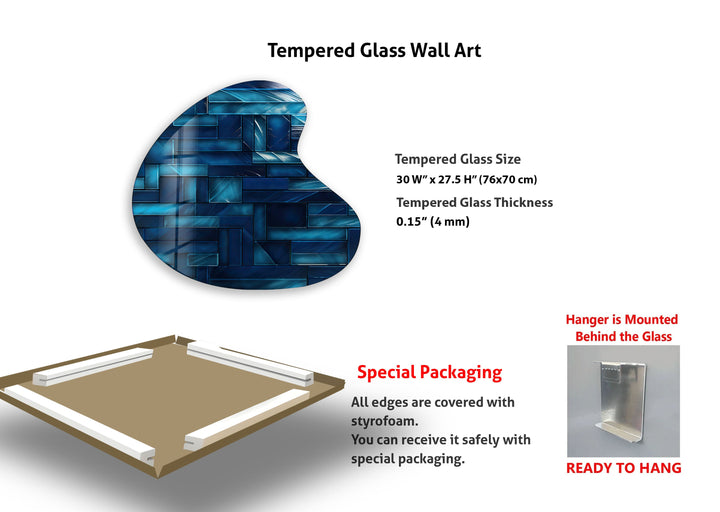 Dark Blue Tiles Irregular Glass Wall Art, glass photo prints, glass picture prints
