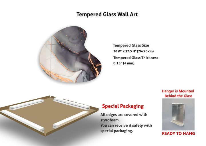 Gray Abstarct Style Irregular Glass Wall Art, glass pictures for Wall, glass prints wall art
