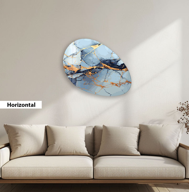 Blue Marble Modern Oval Glass Wall Art, photo print on glass, prints on glass wall art
