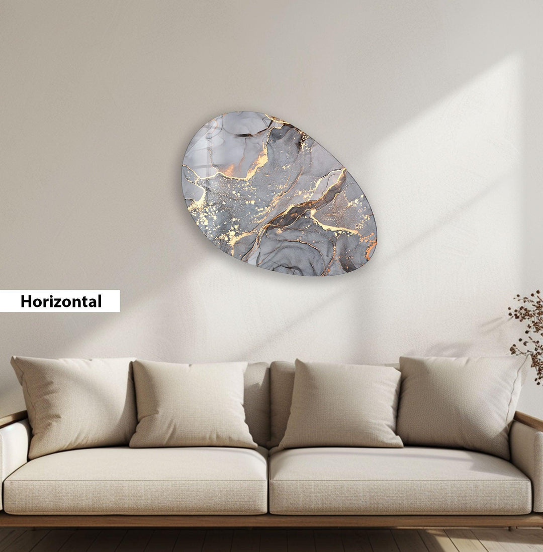 Modern Grey Watercolor Oval Glass Wall Art, custom glass photo prints, large glass prints
