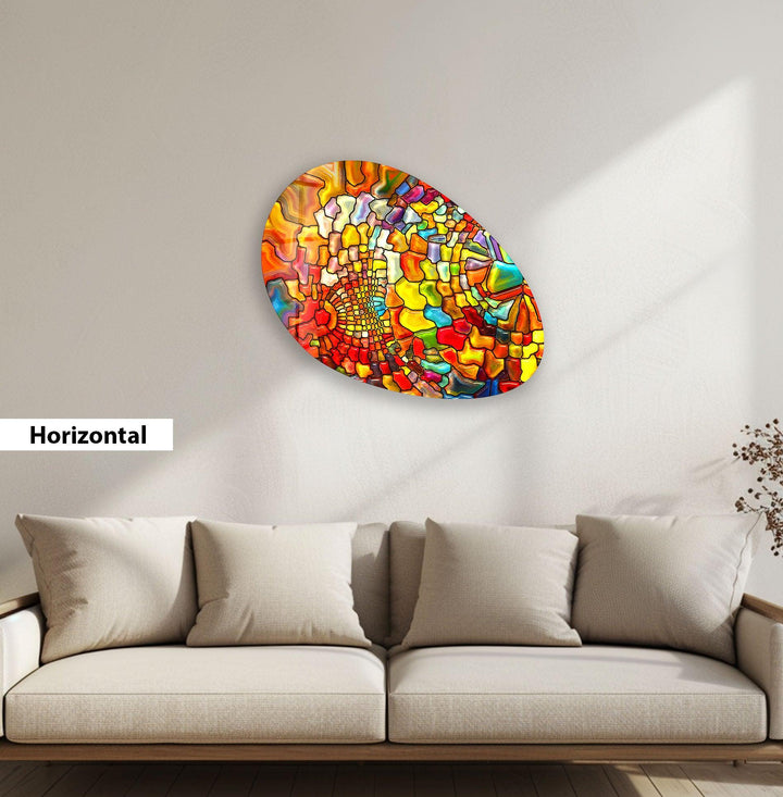 Stylish Orange Abstract Oval Glass Wall Art, glass art painting, glass art for the Wall
