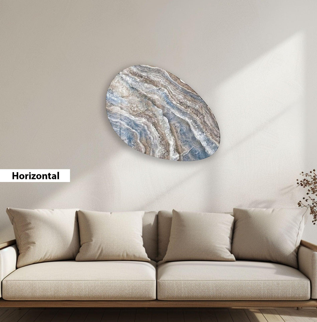 Modern Blue Marble Oval Glass Wall Art, custom glass photo prints, large glass prints
