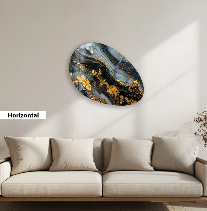 Gray & Gold Marble Oval Glass Wall Art, Glass Printing Wall Art, Print photos on glass
