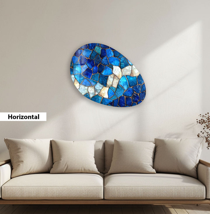 Blue Stained Decorative Oval Glass Wall Art, stained glass wall art, stained glass wall decor
