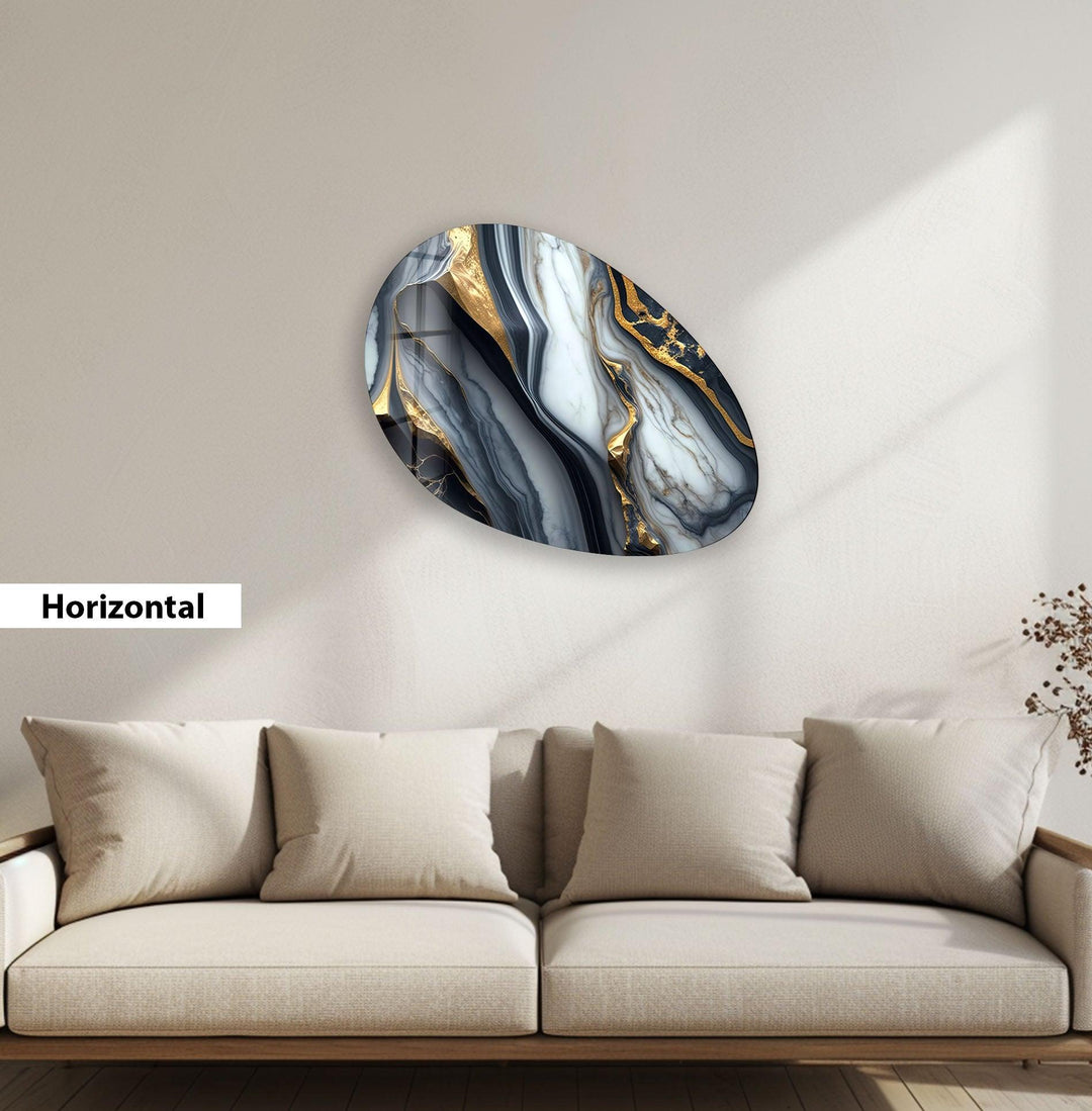 Gold & Gray Marble Oval Glass Wall Art, art glass wall art, glass wall art pictures
