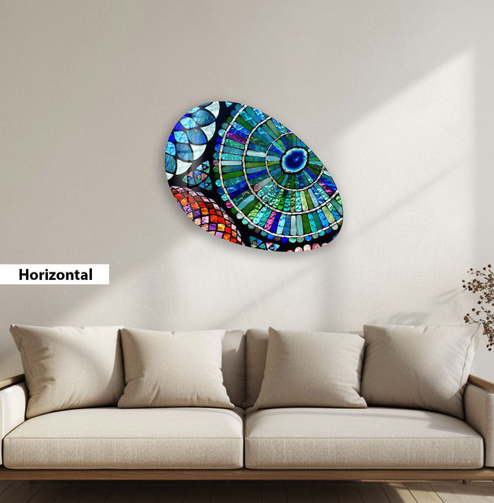 Modern Blue Stained Oval Glass Wall Art, Glass Printing Wall Art, Print photos on glass
