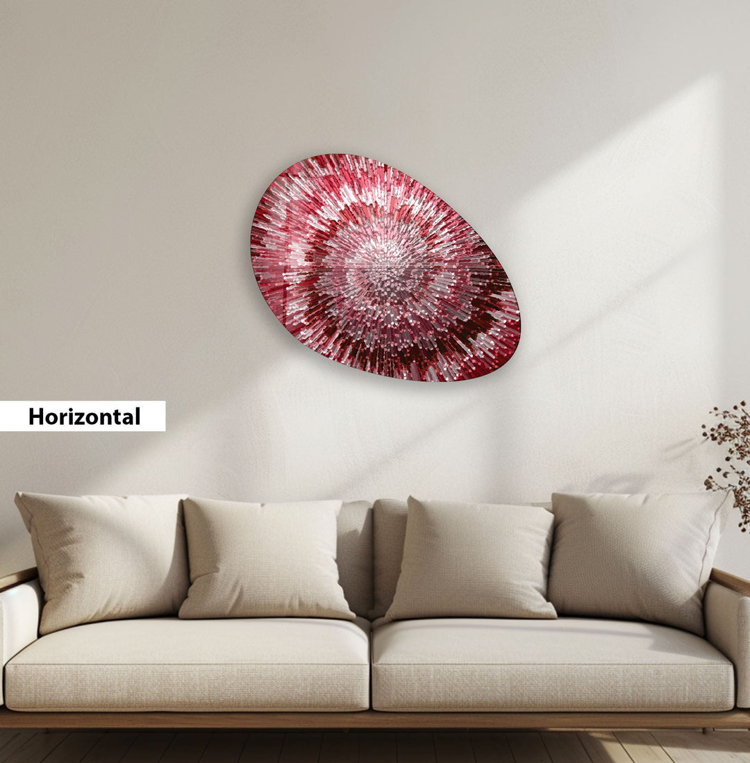 Red Abstract Spiral Oval Glass Wall Art, custom glass photo prints, large glass prints
