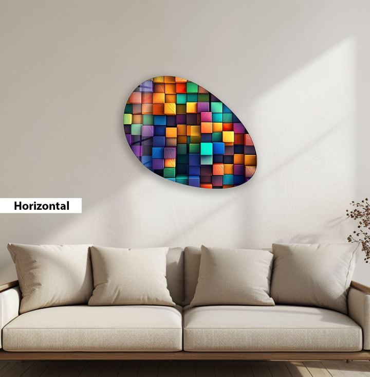 Modern Colorful Pattern Oval Glass Wall Art, Glass Printing Wall Art, Print photos on glass
