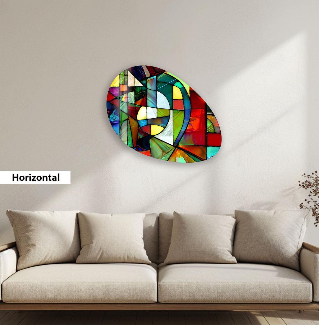 Modern Red Stained Oval Glass Wall Art, glass photo prints, glass picture prints
