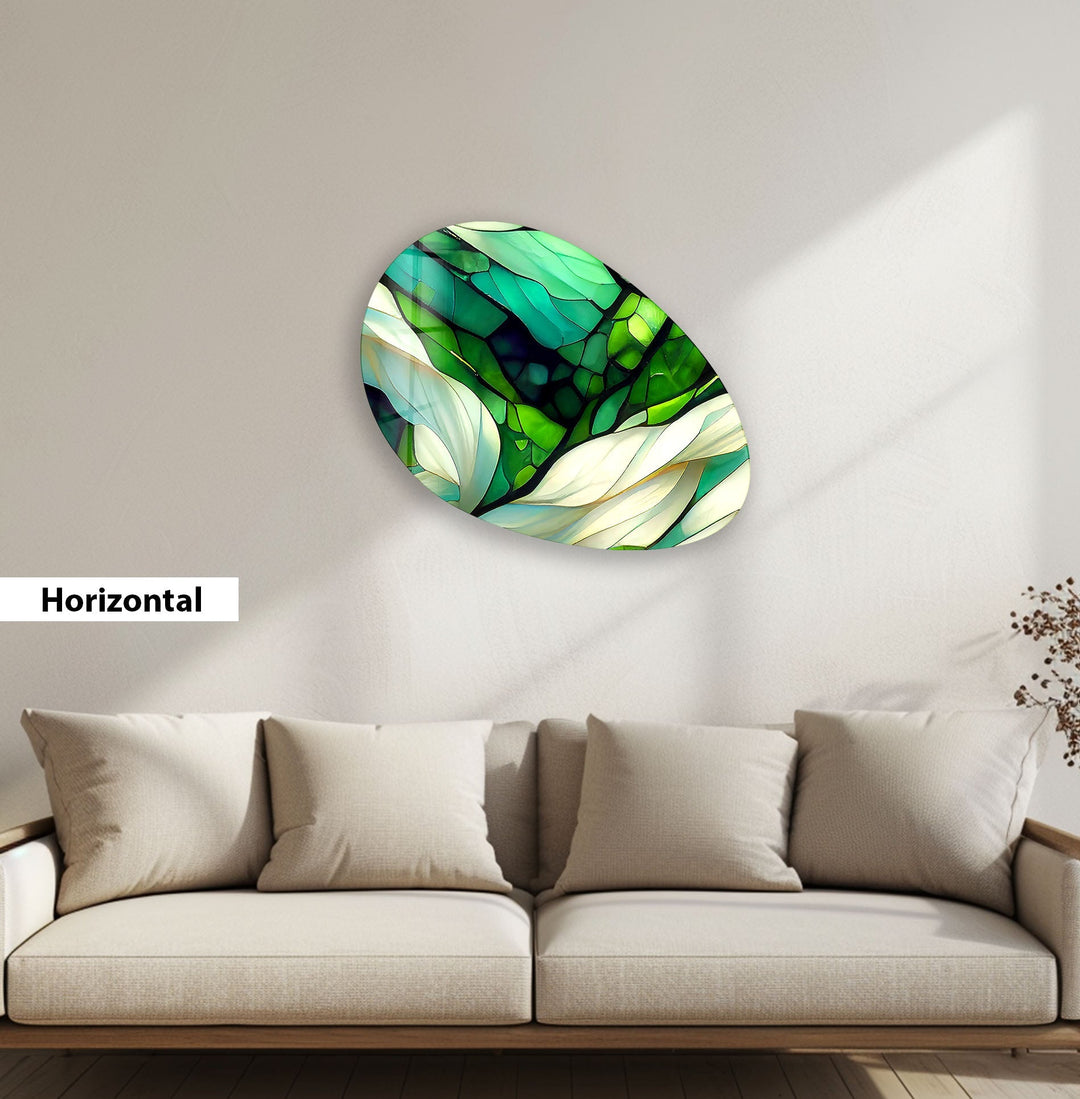 Emerald Green Stained Oval Glass Wall Art, stained glass wall art, stained glass wall decor