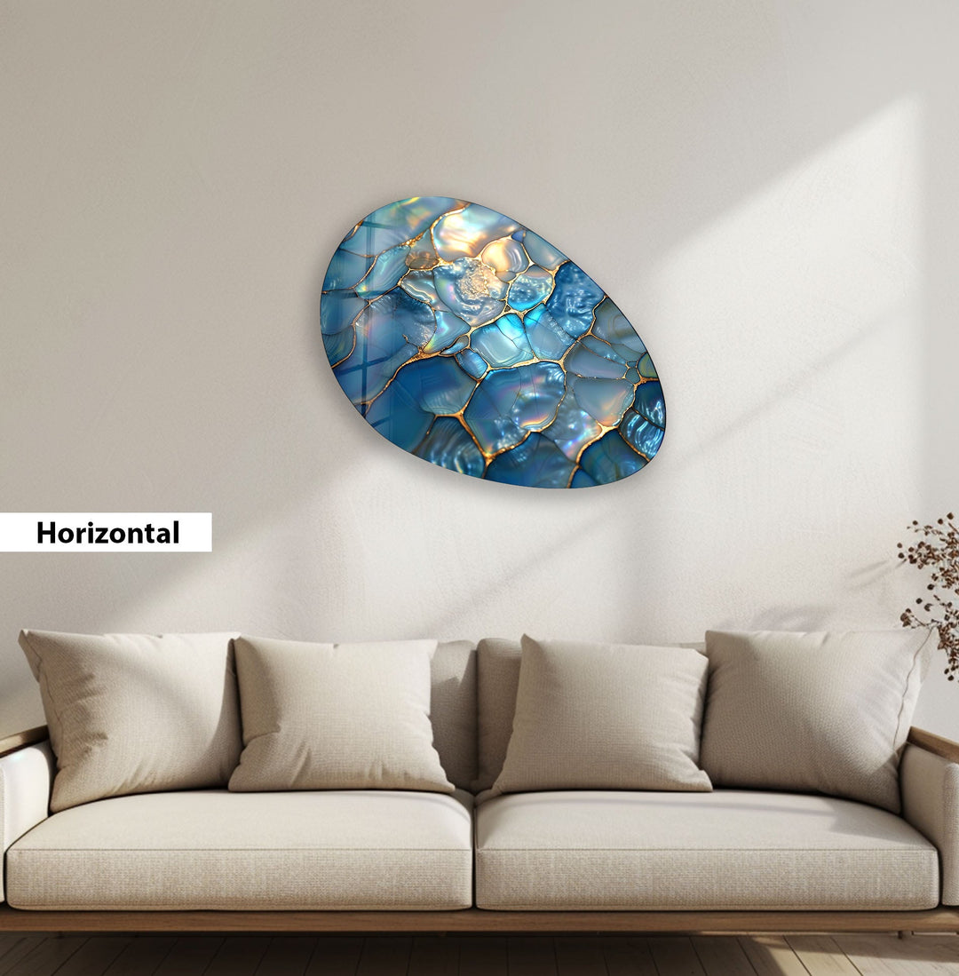 Blue Pearls Abstract Oval Glass Wall Art, art glass wall art, glass wall art pictures
