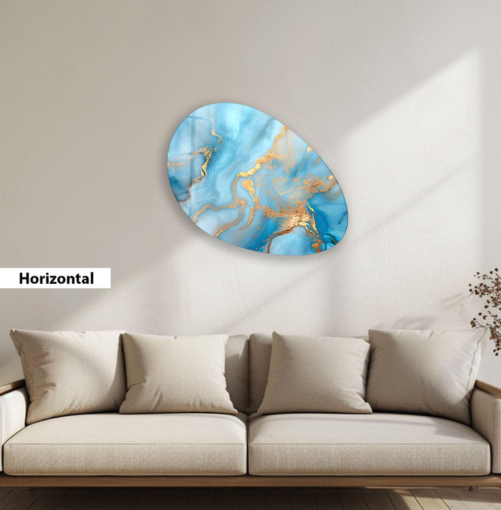 Blue Marble Stylish Oval Glass Wall Art, glass art painting, glass art for the Wall
