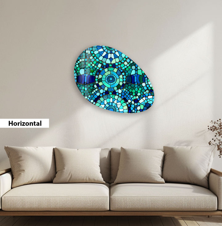 Mosaic Pattern Green Oval Glass Wall Art, photo print on glass, prints on glass wall art
