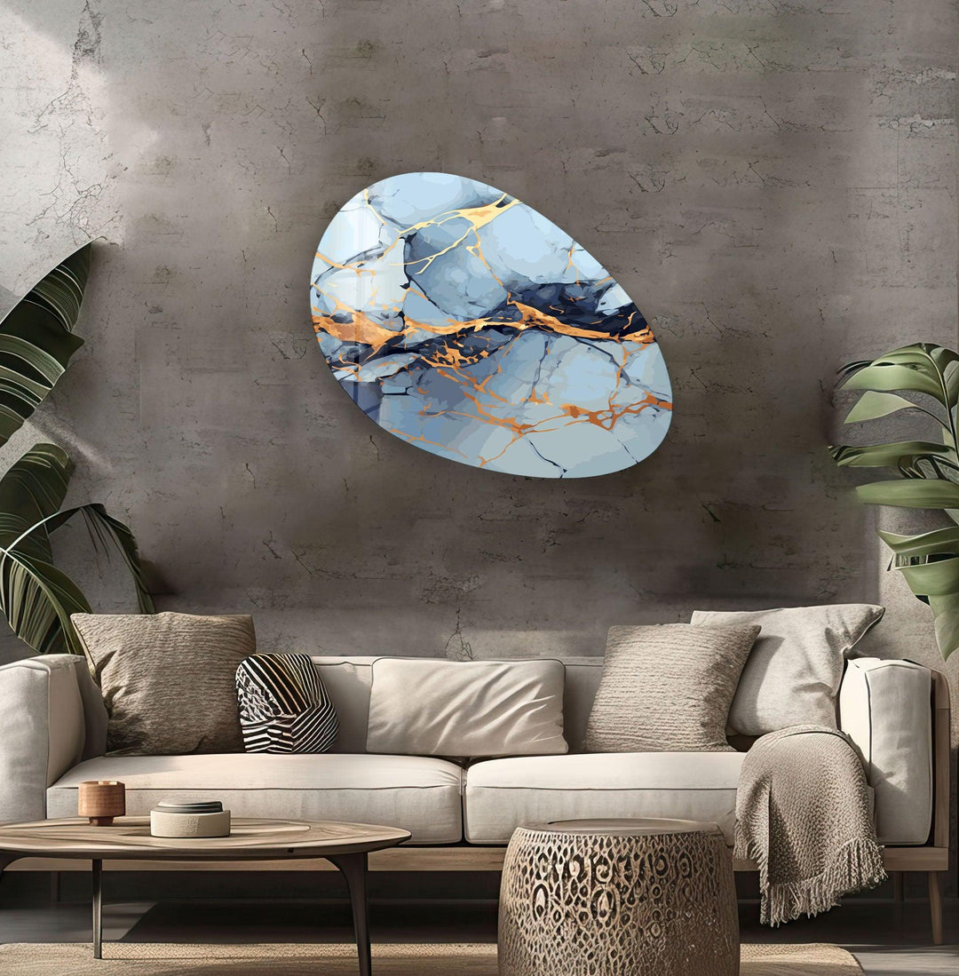 Blue Marble Modern Oval Glass Wall Art, large glass photo prints, glass wall photos
