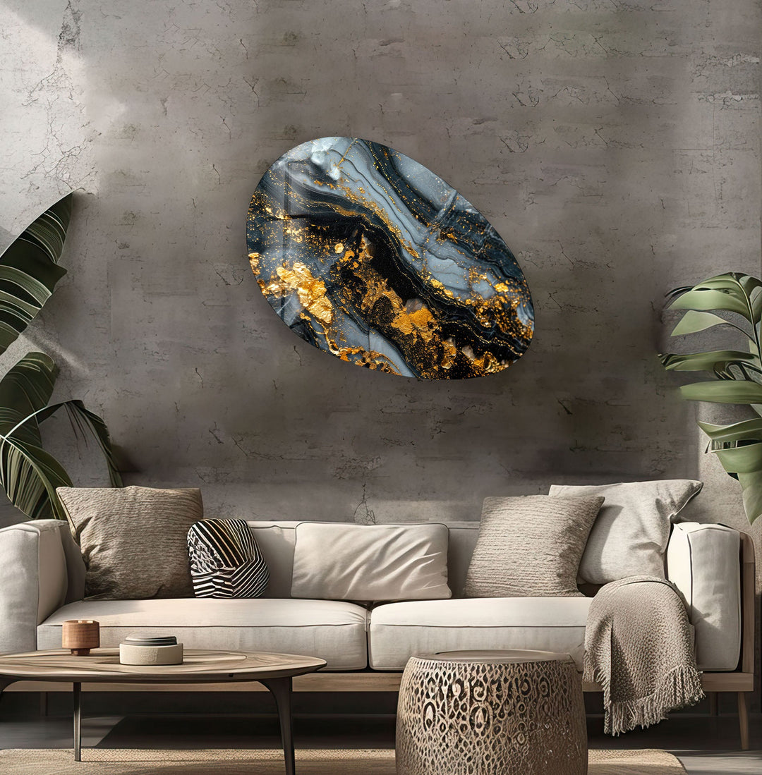 Gray & Gold Marble Oval Glass Wall Art, glass photo prints, glass picture prints
