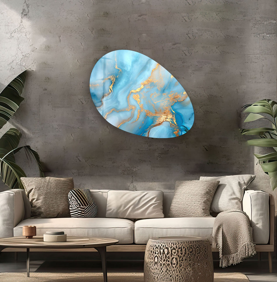 Blue Marble Stylish Oval Glass Wall Art, Glass Printing Wall Art, Print photos on glass
