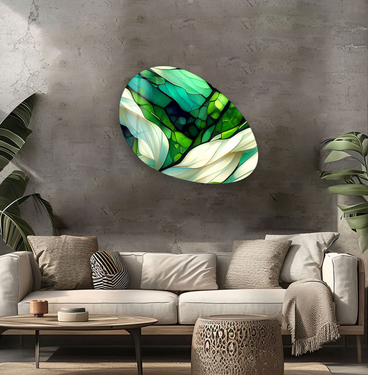 Emerald Green Stained Oval Glass Wall Art, art glass wall art, glass wall art pictures
