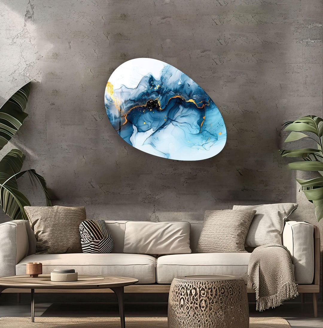 Abstract Blue Watercolor Oval Glass Wall Art, glass photo prints, glass picture prints
