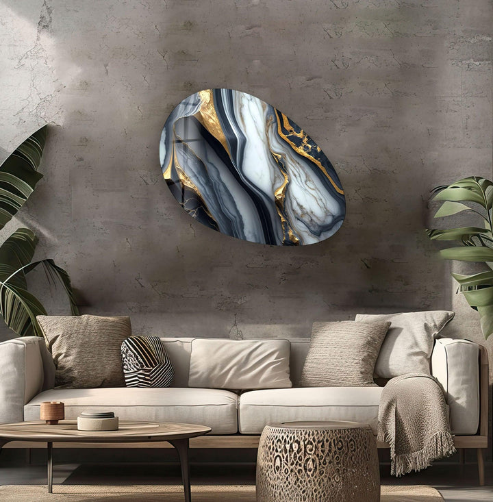 Gold & Gray Marble Oval Glass Wall Art, glass image printing, glass prints from photos
