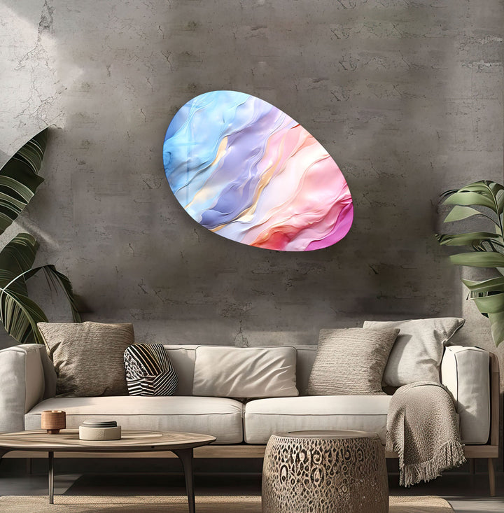 Pink Abstract Pattern Oval Glass Wall Art, glass art painting, glass art for the Wall
