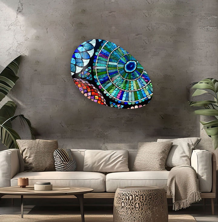 Modern Blue Stained Oval Glass Wall Art, stained glass wall art, stained glass wall decor
