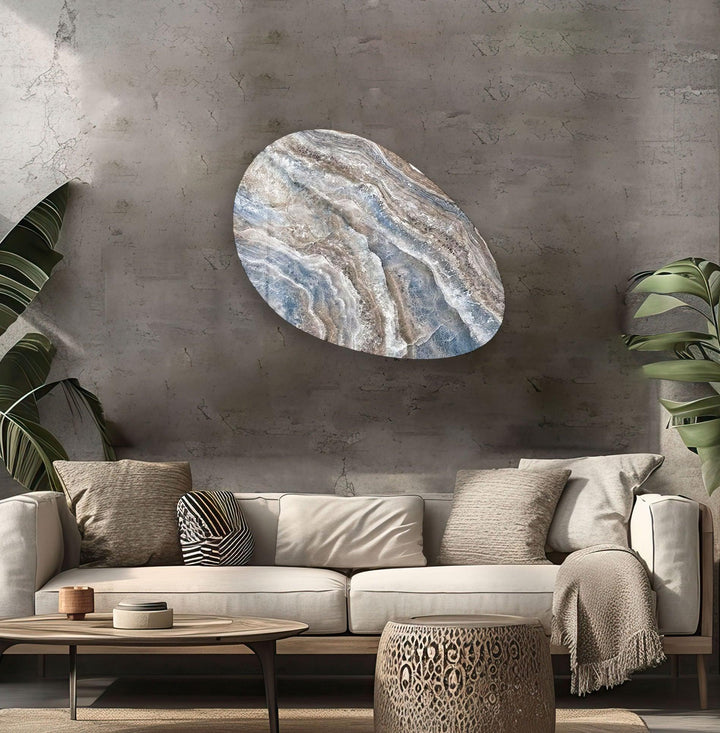 Modern Blue Marble Oval Glass Wall Art, glass pictures for Wall, glass prints wall art
