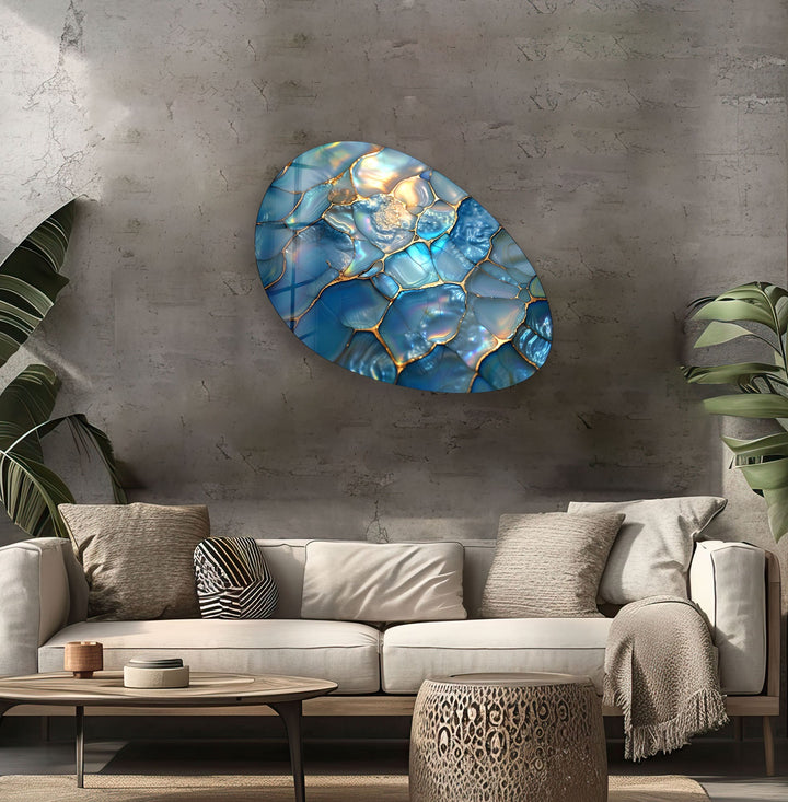 Blue Pearls Abstract Oval Glass Wall Art, Glass Printing Wall Art, Print photos on glass
