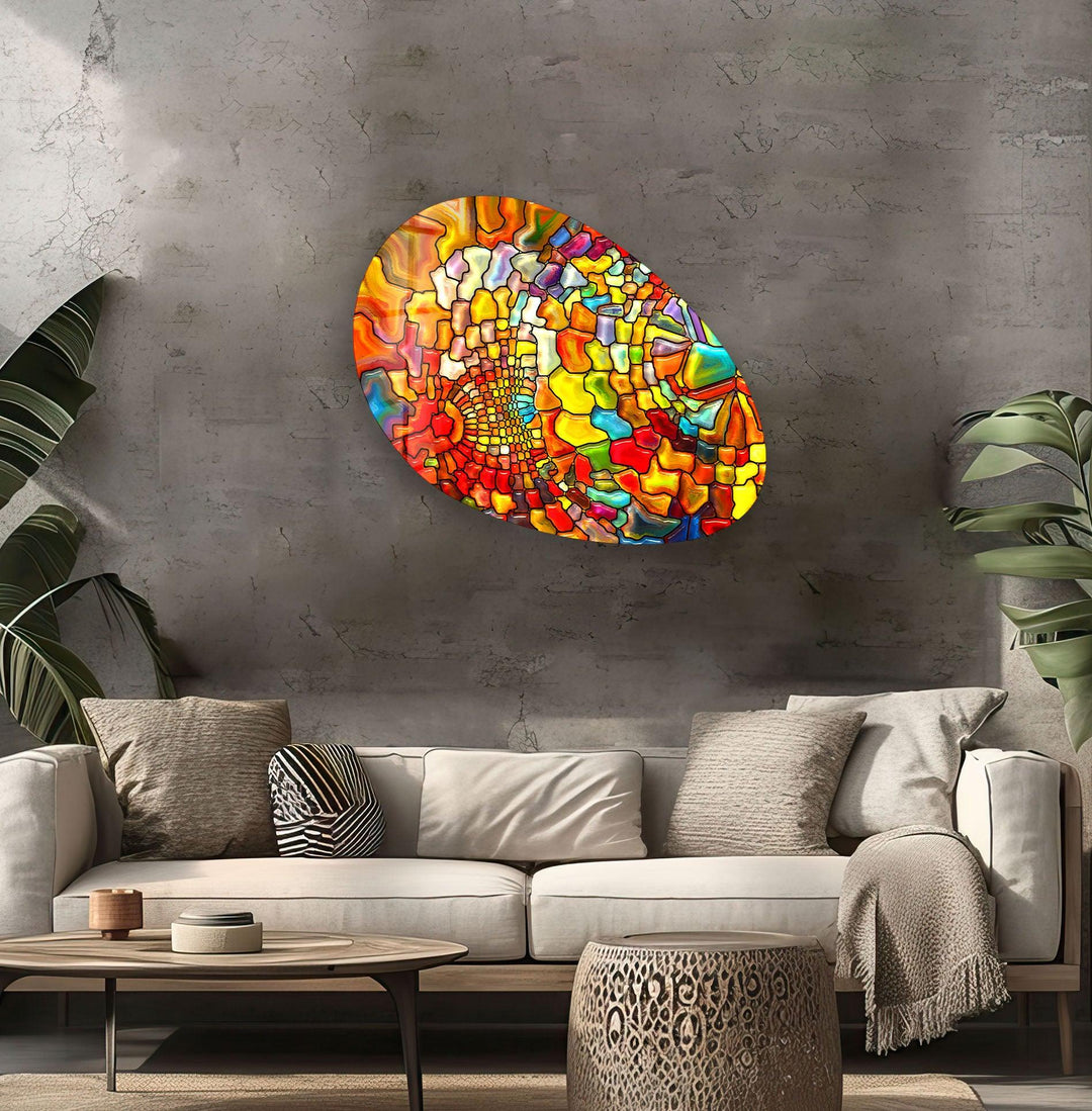 Stylish Orange Abstract Oval Glass Wall Art, print picture on glass, Tempered Glass Wall Art
