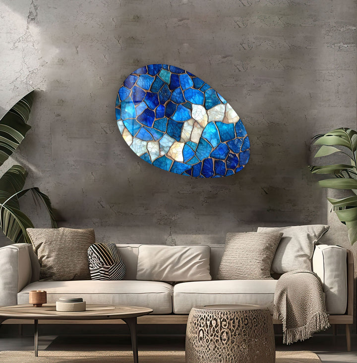 Blue Stained Decorative Oval Glass Wall Art, art glass wall art, glass wall art pictures
