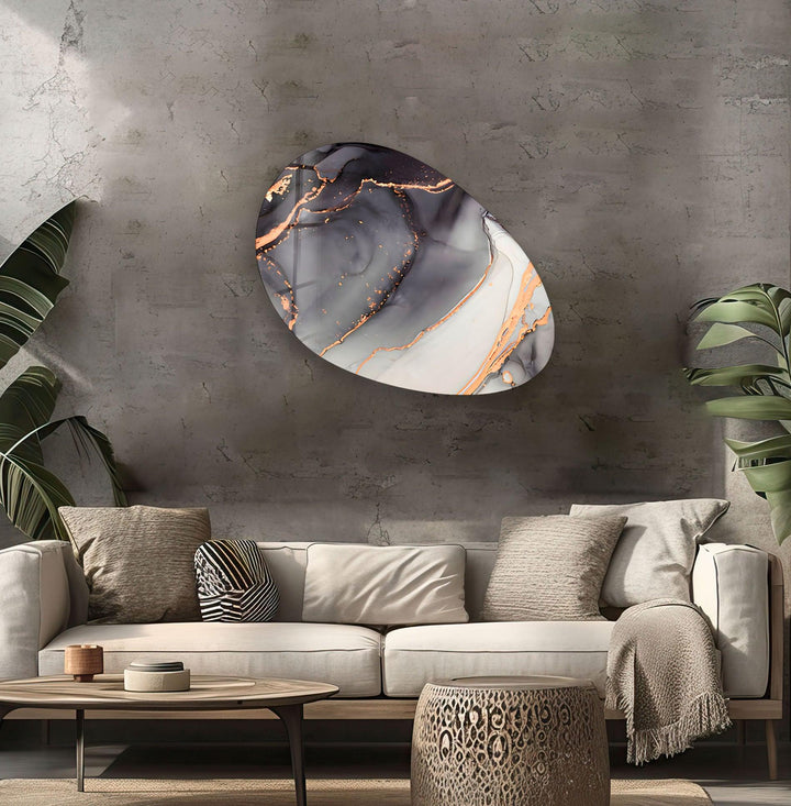 Gray Alcohol Ink Oval Glass Wall Art, print picture on glass, Tempered Glass Wall Art
