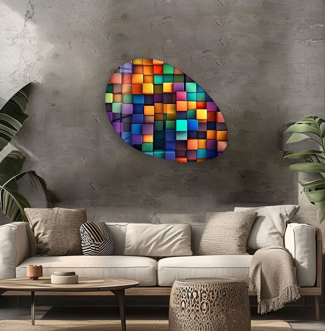 Modern Colorful Pattern Oval Glass Wall Art, print picture on glass, Tempered Glass Wall Art

