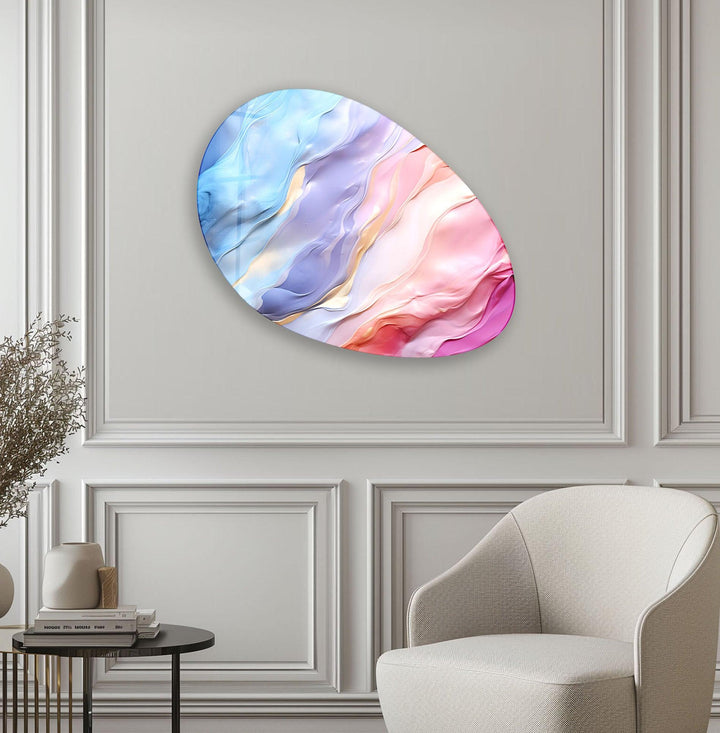 Pink Abstract Pattern Oval Glass Wall Art, print picture on glass, Tempered Glass Wall Art

